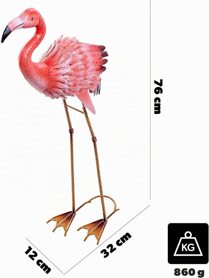 KADAX Flamingo Figur 76 cm, grosse Gartenfigur aus pulverbeschichtetem Stahl, handbemalte Teichfigur