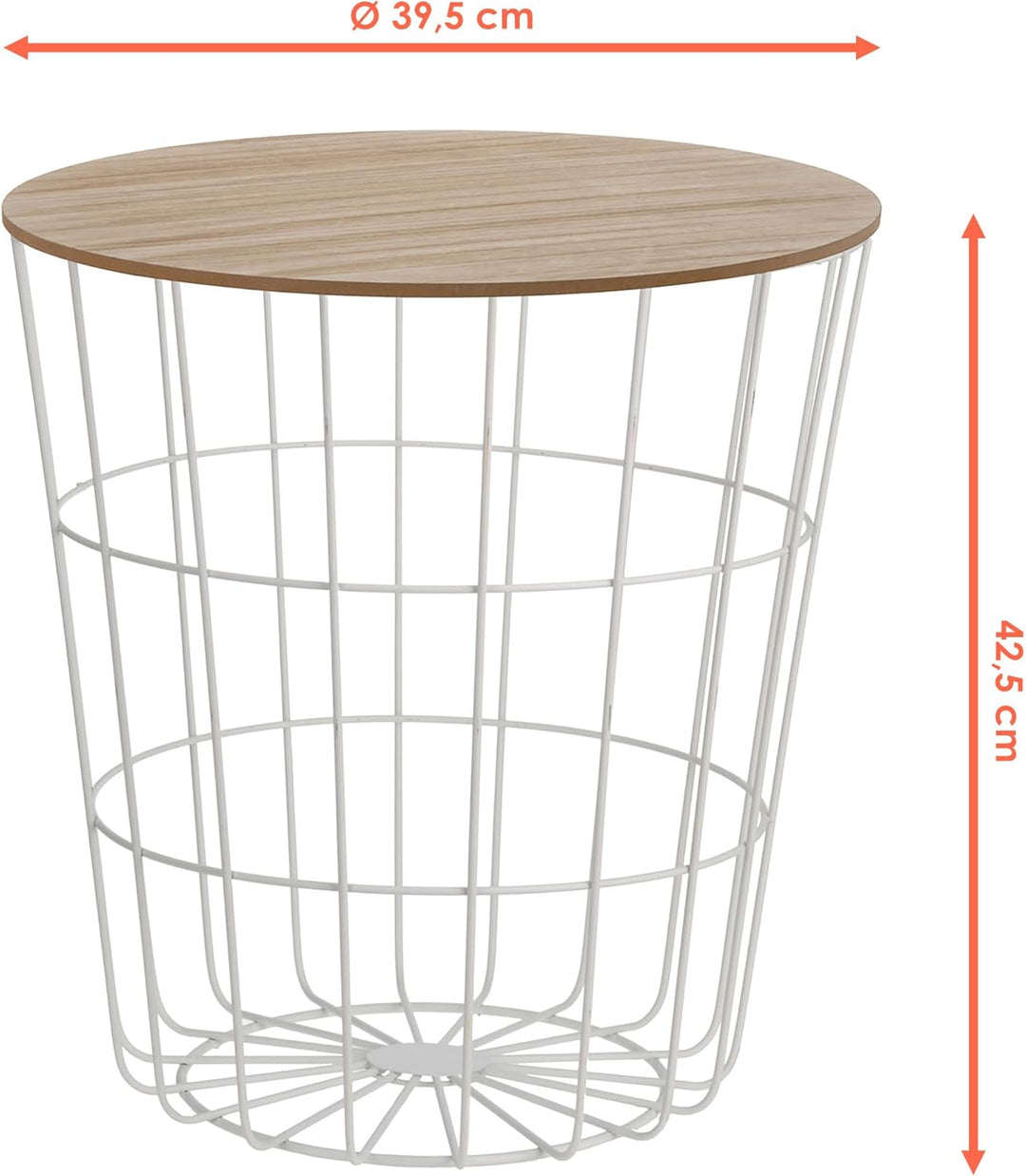 Design Beistelltisch - Metall Korb mit Holz Deckel - dekorativer Sofatisch inkl. Korbablage Weiss