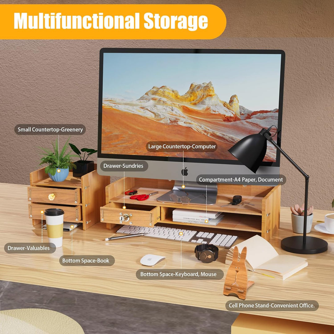 Monitorständer Holz Monitor Bildschirm Ständer mit Schublade Laptopständer Bildschirmerhöher Holz De