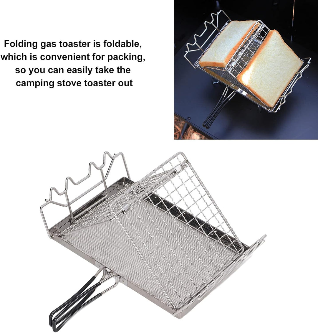 Campingkocher-Toaster, Zusammenklappbarer Toaster aus Edelstahl, Toastgestell, Tragbarer 2-Toast-Bro