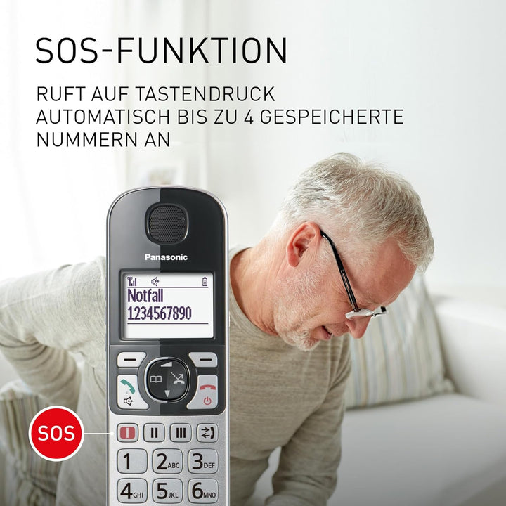 Panasonic KX-TGE520GS Senioren Schnurlostelefon mit Anrufbeantworter, Station & Hörer, Freisprechein