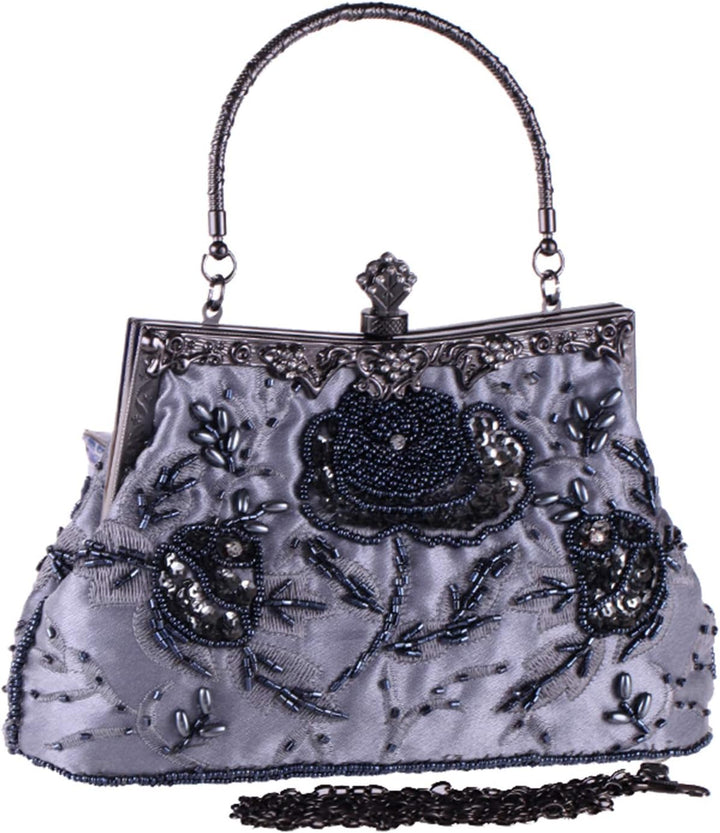 Damen Vintage Floral handgemachte Seed Bead Pailletten Clutch Geldbörse Hochzeit Abendtasche Party P