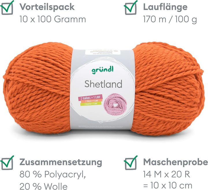 Gründl Shetland Wolle (modisches und weiches Strickgarn aus 80% Polyacryl und 20% Wolle, 100 g / 170