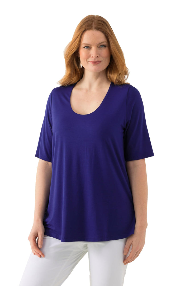Ulla Popken Damen T-Shirt, vorne doppellagig, V-Ausschnitt, Halbarm 42-44 Lila, 42-44 Lila