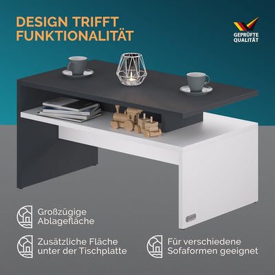 Casaria® Couchtisch Ablage Stauraum 92x51x48 cm Kratzfest Holz 50kg Belastbarkeit Modern Gross Wohnz