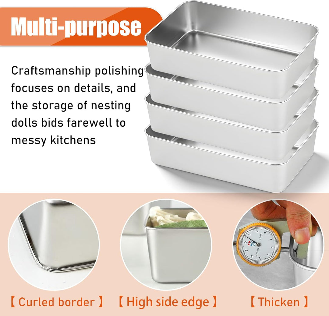 SUNOYA 4 Stück Edelstahl Kastenform, Edelstahl Brotbackform, Eckig Kuchenform Backform 33 X 15 X 6,5
