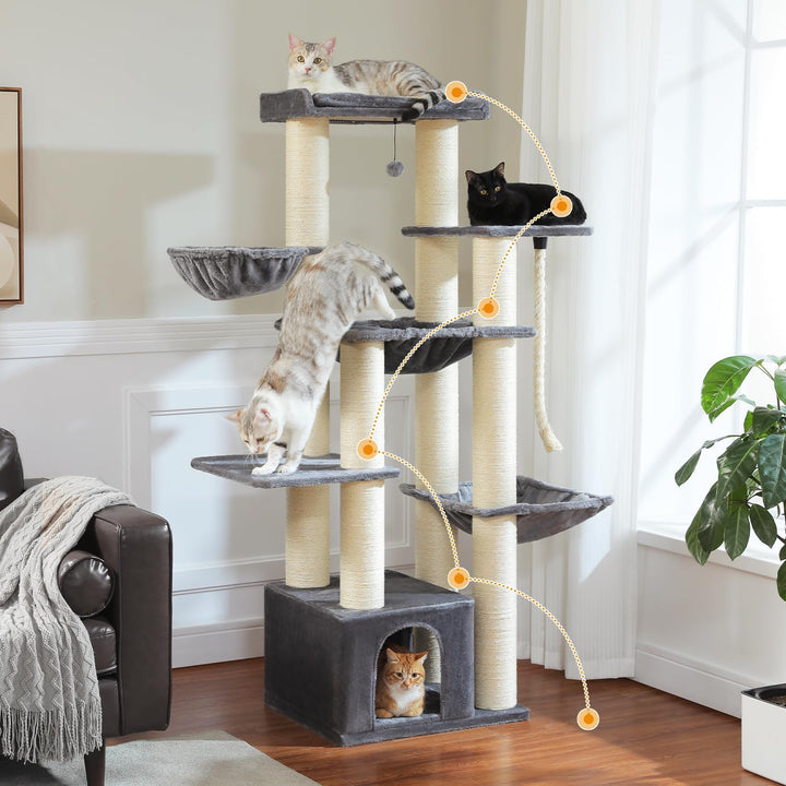 PAWZ Road Kratzbaum Grosse Katzen stabil mit Mehreren Ebenen, Hängematte,13 Sisalpfosten(φ11cm), Gro