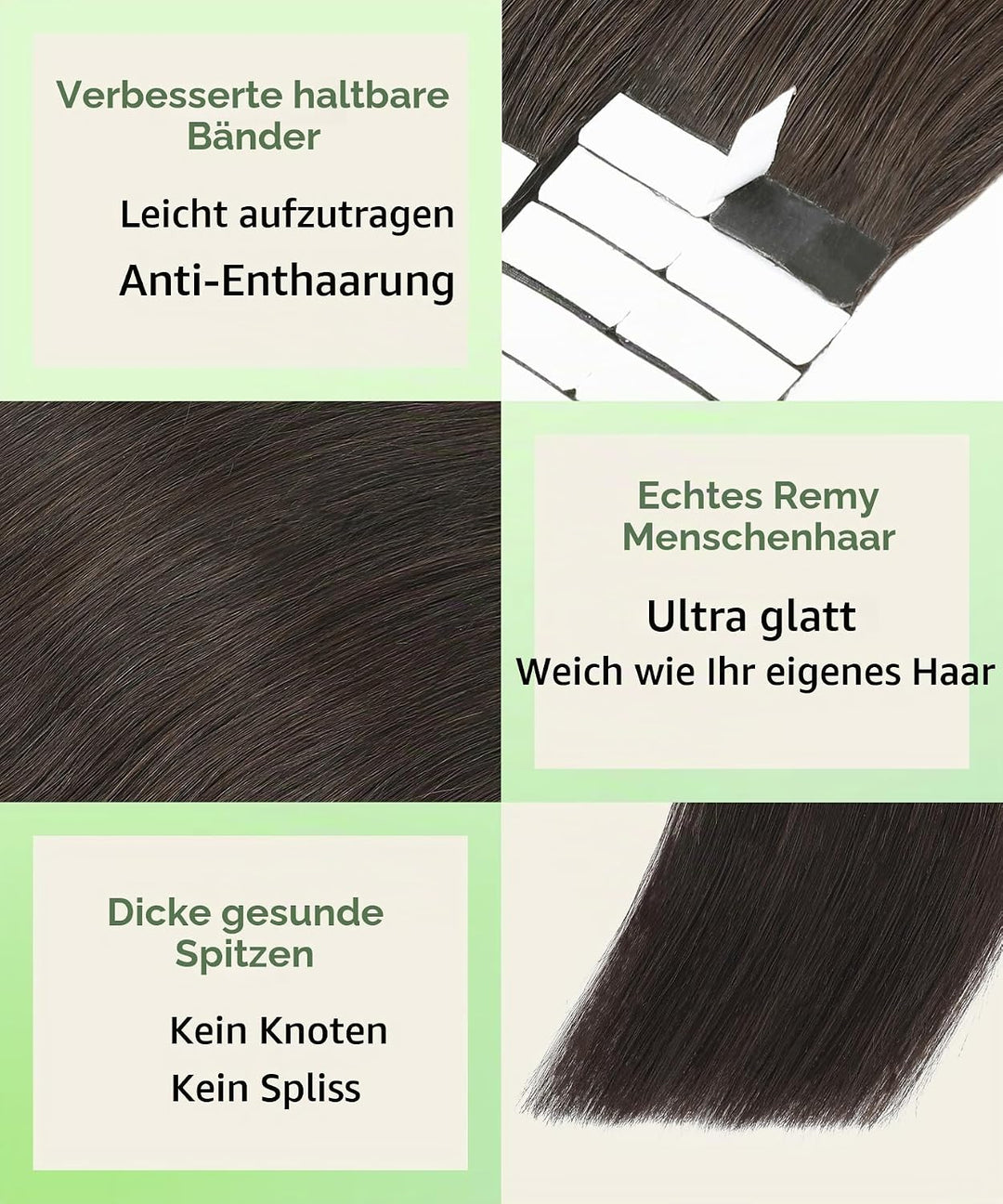 SURNEL Tape Extensions Echthaar, 20pcs 50g 50cm 20 Zoll Dunkel Braun Remy Invisible Tape Extensions