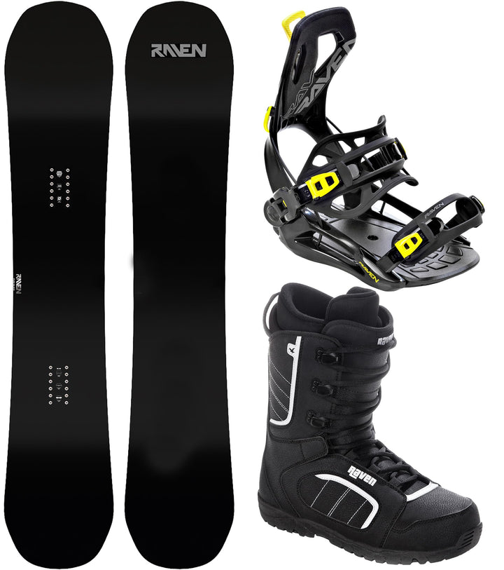 RAVEN Snowboard Set: Raven Pure Black + Bindung Raven Fastec FT360 Black oder Lemon + Boots Target S