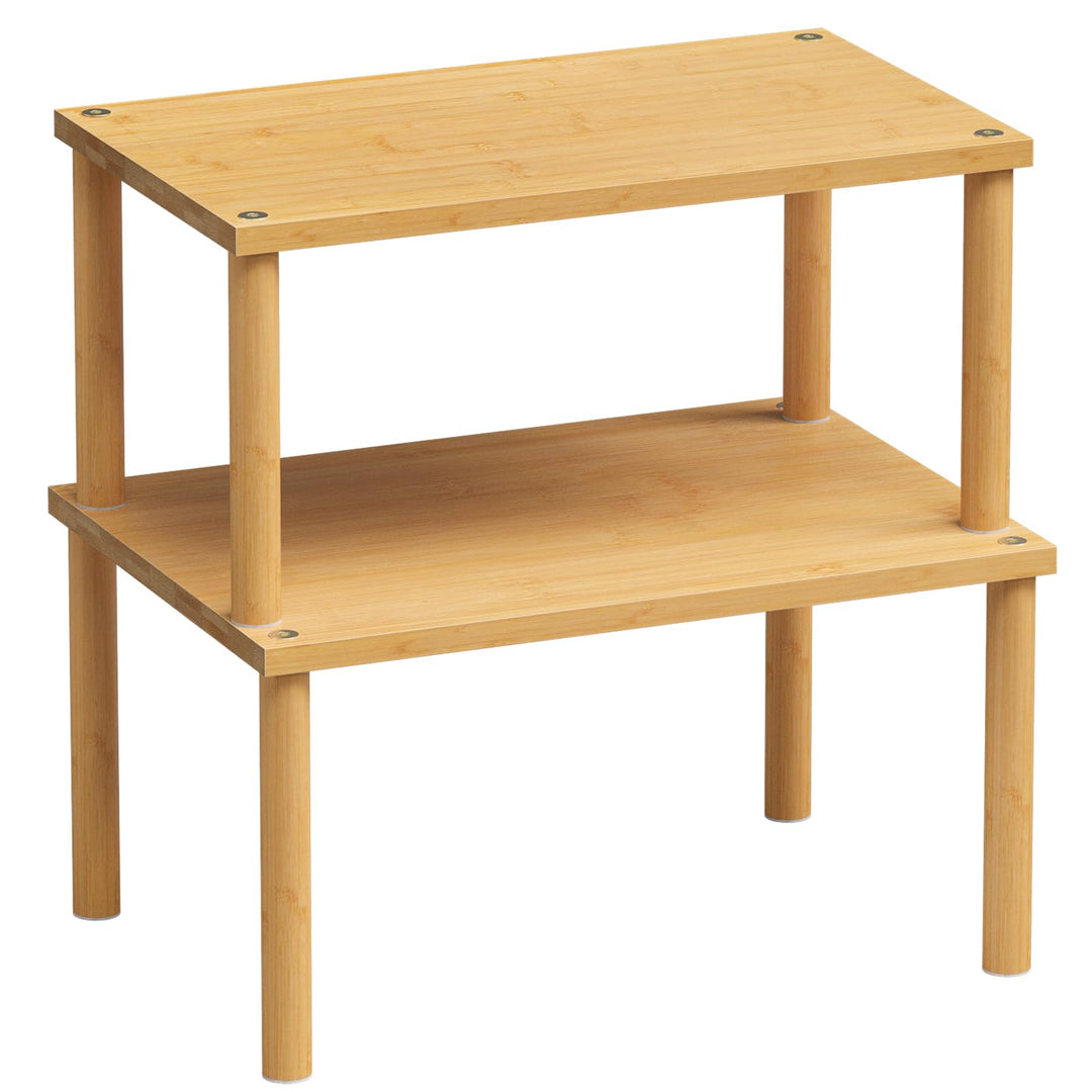 Fibogollo Bambus Gewürzregal 2er Set, Stapelbares Küchenregal Arbeitsplatte Natur Mittelgrösse, Natu