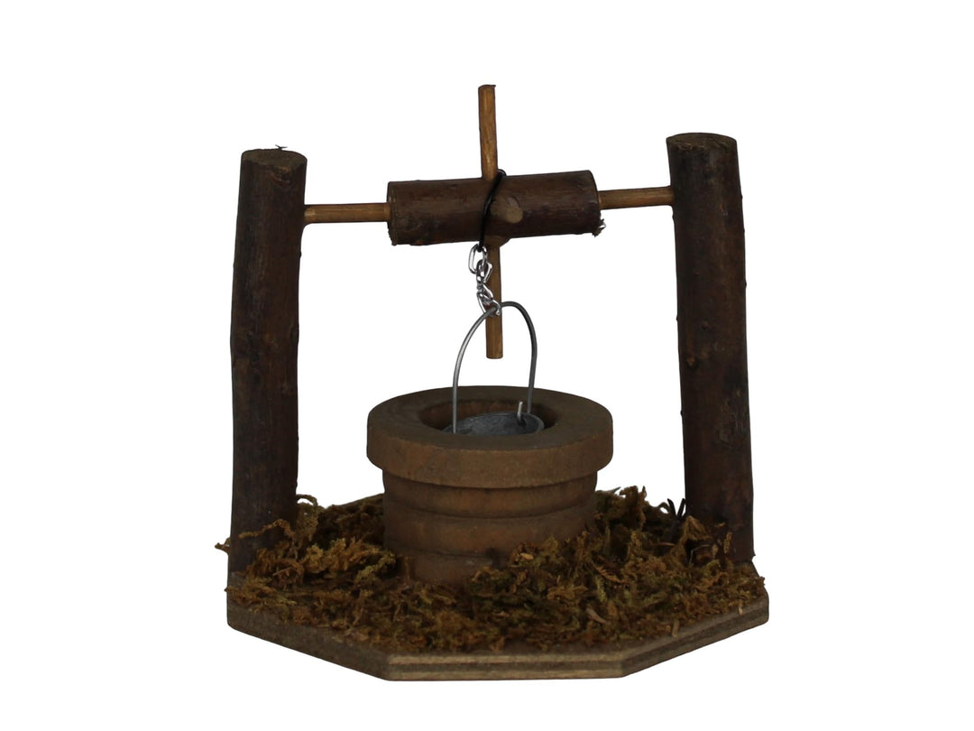 | ZICOM Krippenzubehör Brunnen 9x9x8,5cm Holz, Metall – Handgefertigter Miniatur-Brunnen für Krippen