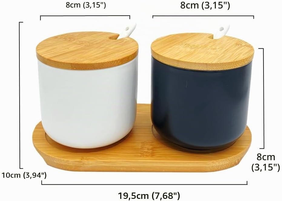 2er Set Keramik Gewürzdosen Salztopf - Höhe 10cm Keramik Zuckerdose Gewürzgläser mit Löffel und Deck