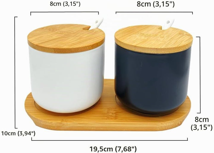 2er Set Keramik Gewürzdosen Salztopf - Höhe 10cm Keramik Zuckerdose Gewürzgläser mit Löffel und Deck