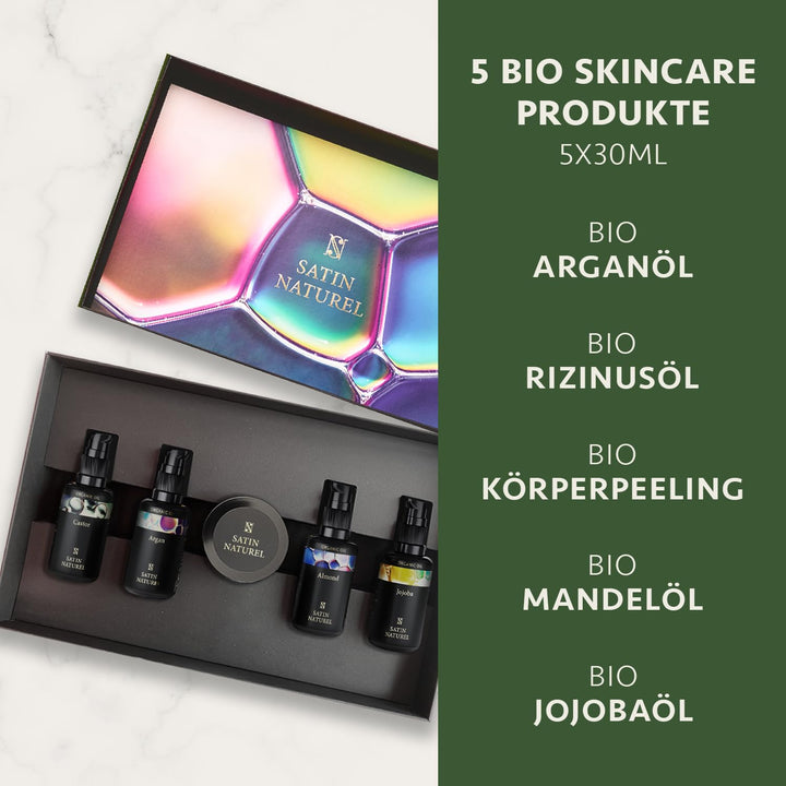 Weihnachtsgeschenke für Frauen - Verwöhnendes Geschenkset Frauen mit BIO Arganöl + Rizinusöl + Mande