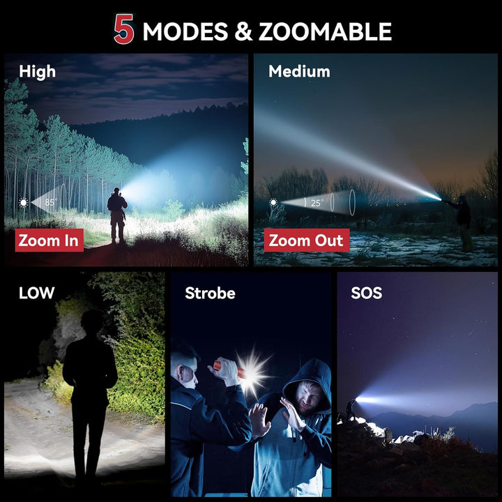GEARLITE LED Taschenlampe Batteriebetrieben 2 Stücke, 2000 Lumen Extrem Hell Mit 5 Modi, IP65 Wasser