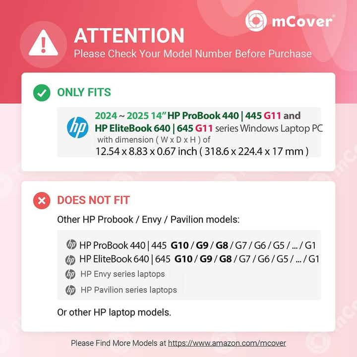 mCover Nur kompatibel mit HP ProBook 440/445 G11 und EliteBook 640 | 645 G11 Serie Windows Notebook-
