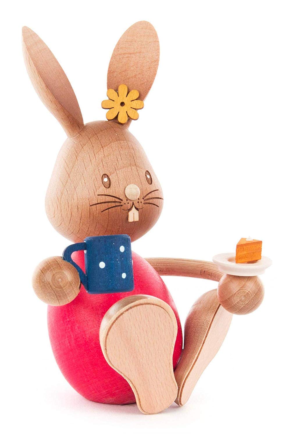 Rudolphs-Schatzkiste Osterhase Hase Stupsi mit Kaffeetasse u.Kuchen H: 11,2cm NEU Erzgebirge Osterfi