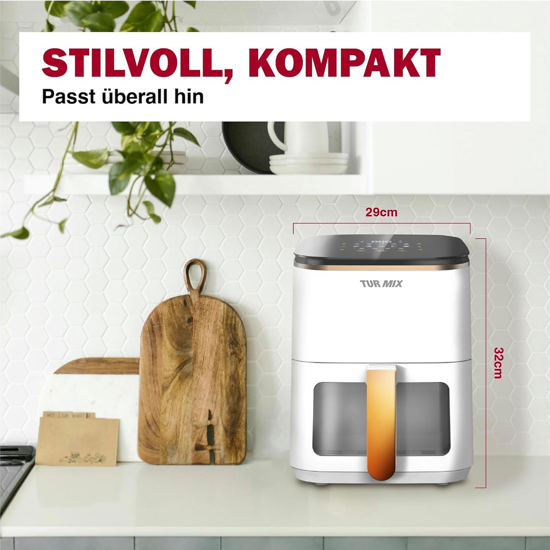 Preisgekrönt Heissluftfritteuse weiss TURMIX CX 250 - Compact 3.5L Airfryer 1350W Transparentes Fens