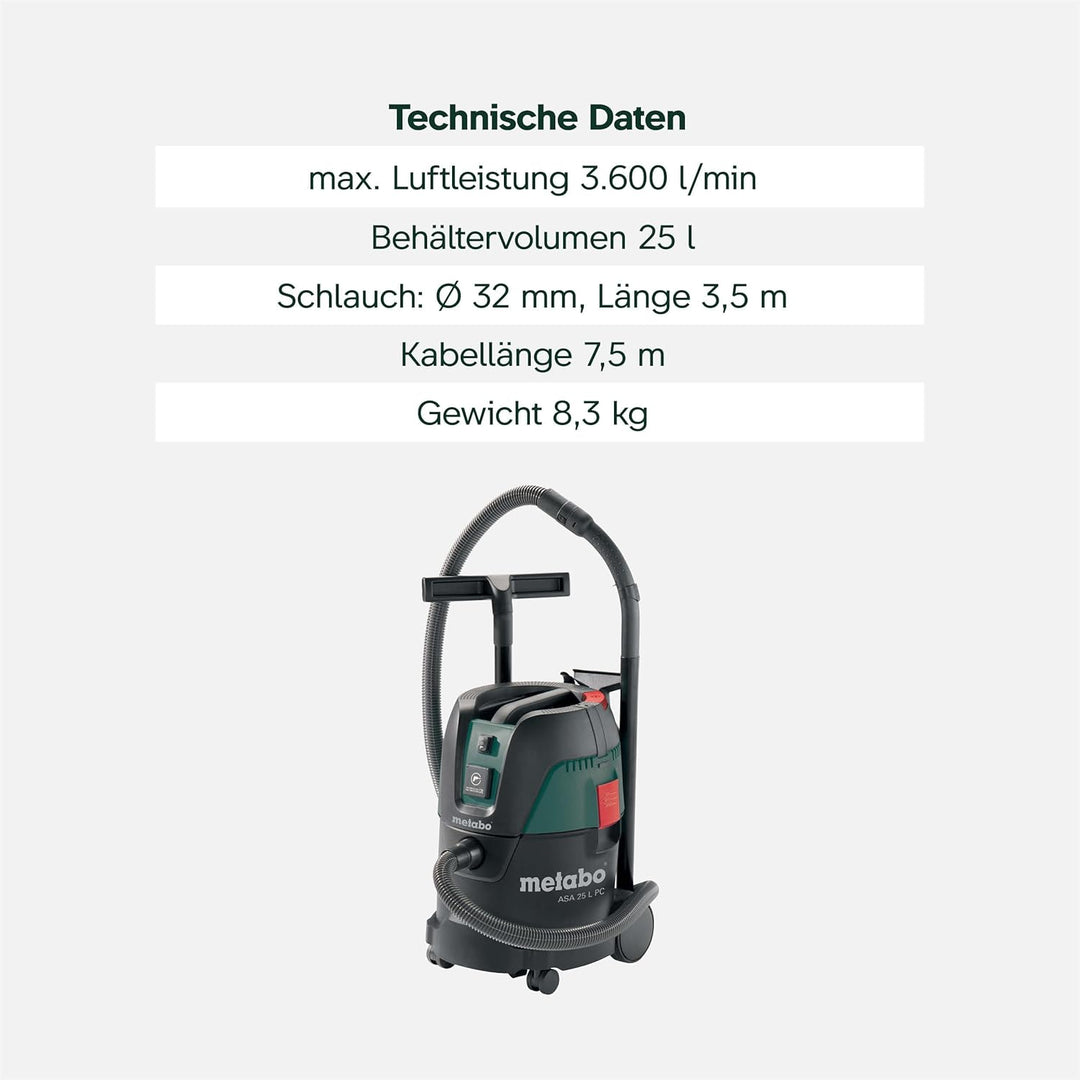 Metabo Allessauger / Nass Trockensauger mit Steckdose ASA 25 L PC (602014000) Industriesauger mit st