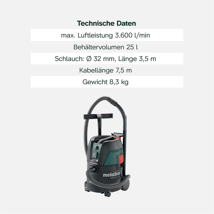 Metabo Allessauger / Nass Trockensauger mit Steckdose ASA 25 L PC (602014000) Industriesauger mit st