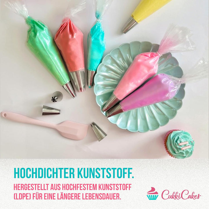 CukkiCakes 100 Stück Profi Einweg Spritzbeutel (Grösse: 30cm/40cm/47cm/53cm) - 100% Recycelbar - Ext