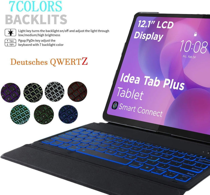 Tastatur Hülle für Lenovo Idea Tab Plus 12,1 Zoll Tablet TB365FC, [Deutsches QWERTZ] Ultraslim Hülle