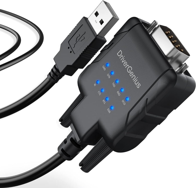 DriverGenius USB Typ-A auf Seriell RS232-(DB9) Adapter Konverter mit 9 x LEDs für IT-Administratoren