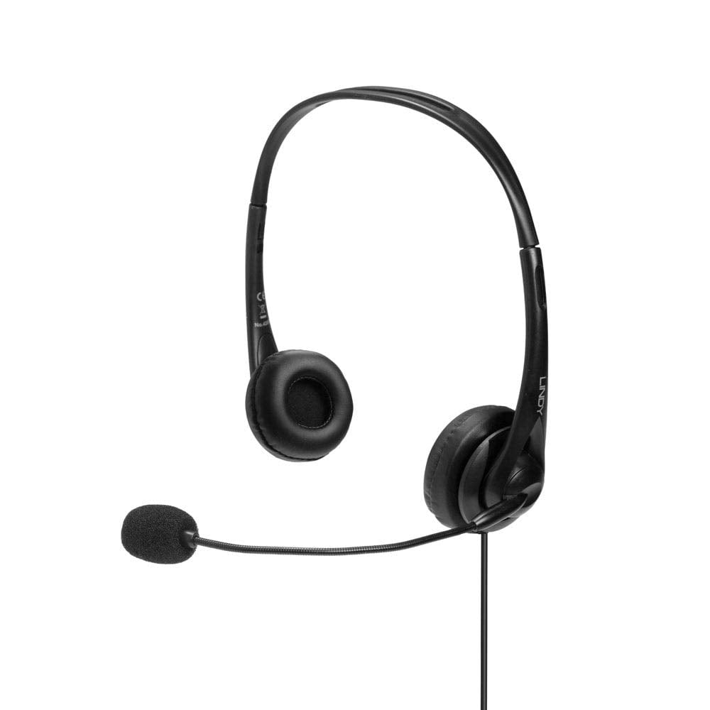 LINDY 42870 Headset, kabelgebunden mit USB-Anschluss Typ A und In-Line-Steuerung, Schwarz