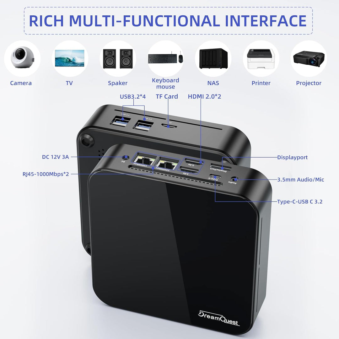 DreamQuest Mini PC Windows 11 Pro Intel N150 (bis zu 3,6 GHz) 16GB DDR4 512GB M.2 SSD Micro Desktop
