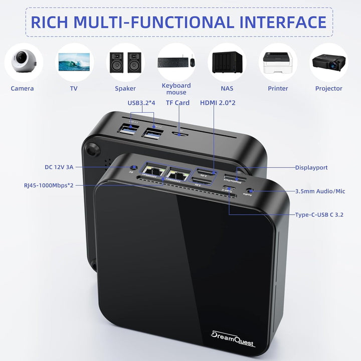 DreamQuest Mini PC Windows 11 Pro Intel N150 (bis zu 3,6 GHz) 16GB DDR4 512GB M.2 SSD Micro Desktop