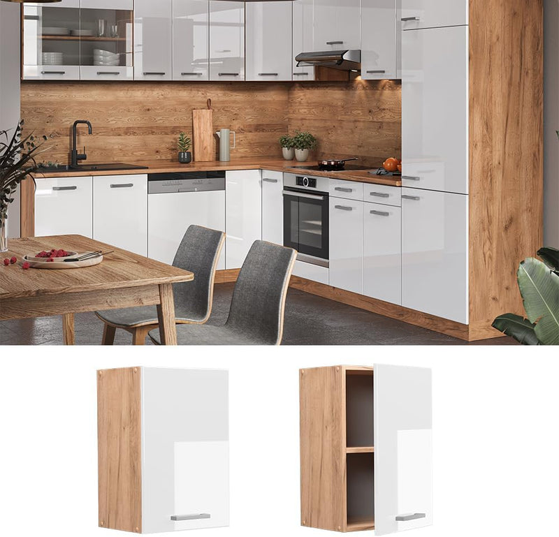 Vicco Hängeschrank R-Line, Weiss Hochglanz/Goldkraft Eiche, 40 cm Weiss Hochglanz Hängeschrank 40 cm