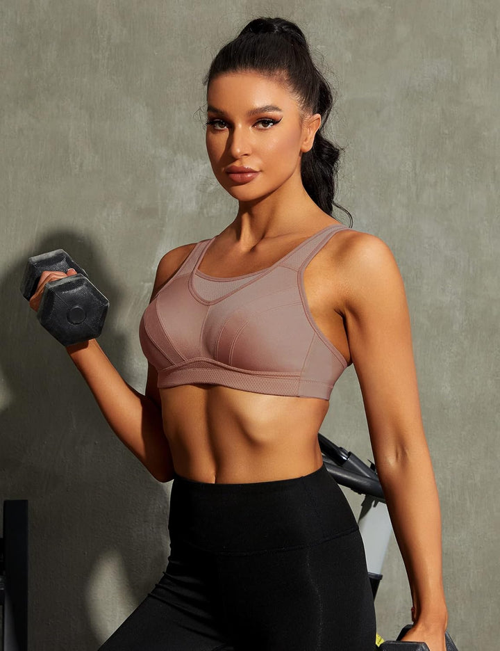Wingslove Damen Sport BH ohne Bügel Nicht Gepolstert High Impact Bustier Halt Joggen BH 75G Bernstei