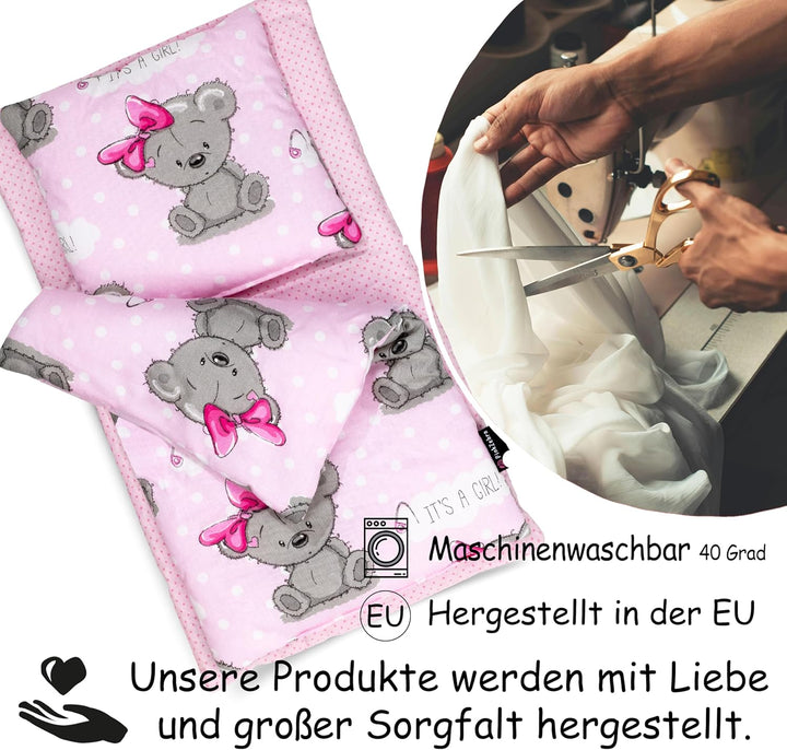 PinkZebra 3-teilig mini Bettwäsche für mini Bett, Decke + Kissen + Matratze, Bettzeug mit Matratze,