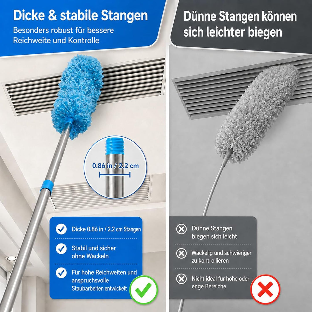 310 cm Staubwedel Lang Teleskop Waschbar, mit 1 Biegbare Eckbesen und 1 Spinnenwebenentferner für Re