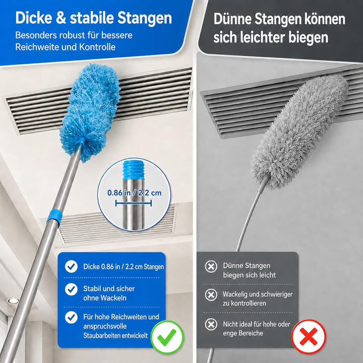 310 cm Staubwedel Lang Teleskop Waschbar, mit 1 Biegbare Eckbesen und 1 Spinnenwebenentferner für Re