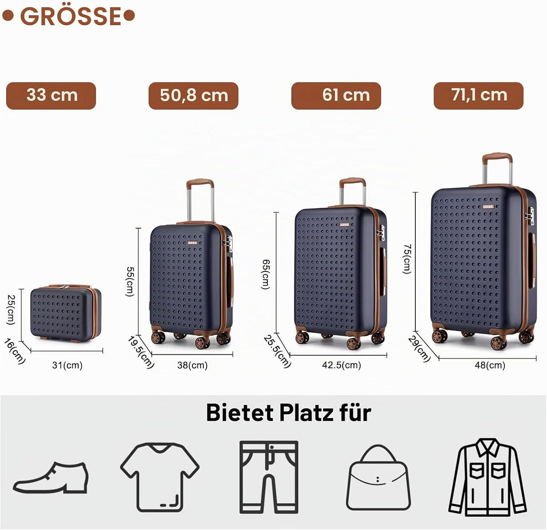 KONO Koffer Reisekoffer Trolley Kofferset 4 Teilig von ABS+PC Hartschalenkoffer mit TSA-Schloss, 4 R