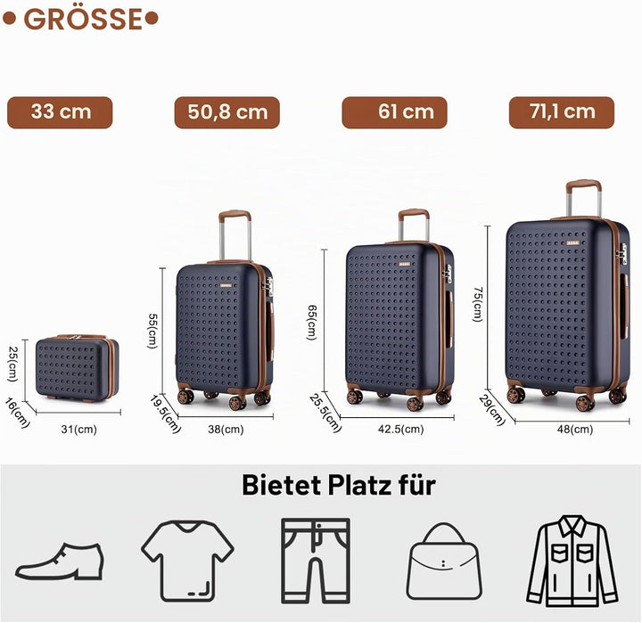 KONO Koffer Reisekoffer Trolley Kofferset 4 Teilig von ABS+PC Hartschalenkoffer mit TSA-Schloss, 4 R