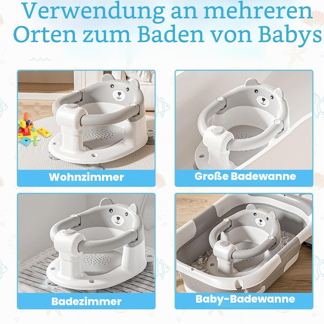 Baby Badewannensitz mit Bären-Design, rutschfest durch 4 Saugnäpfe, gepolsterter Sitz, BPA-frei &amp; sc
