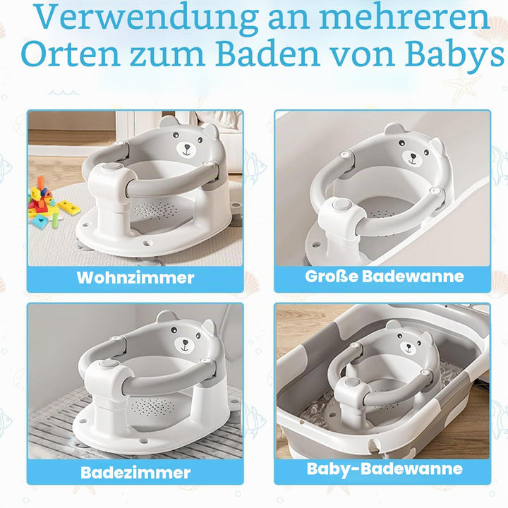Baby Badewannensitz mit Bären-Design, rutschfest durch 4 Saugnäpfe, gepolsterter Sitz, BPA-frei &amp; sc