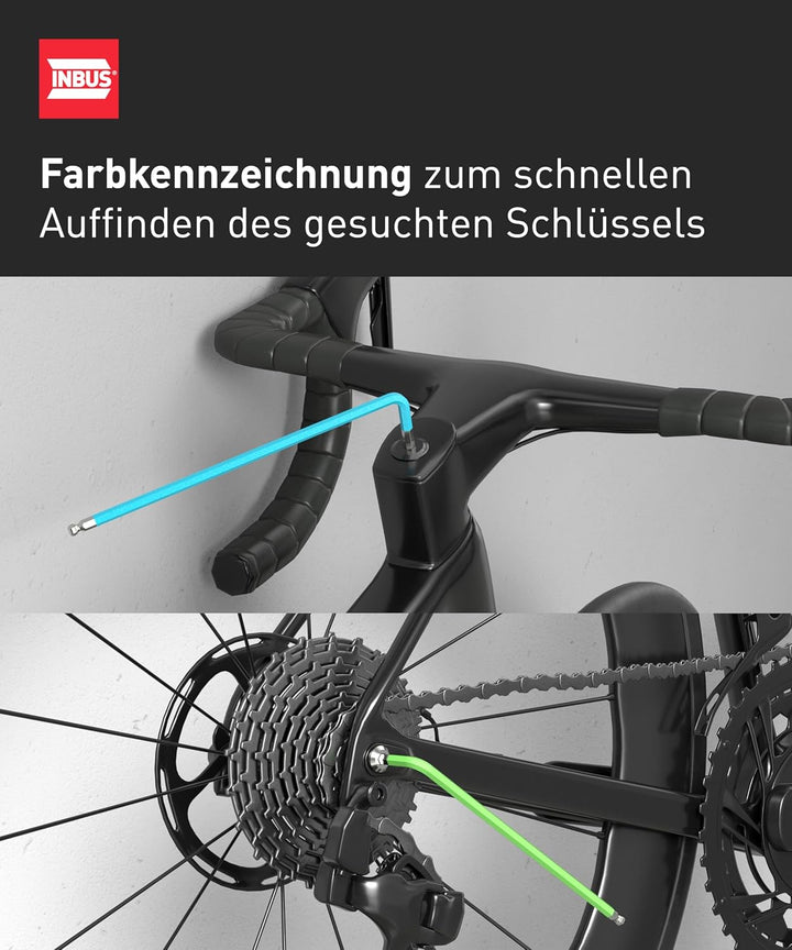 INBUS® 70273 Winkelschraubendreher Set 9tlg, 1.5–10mm, mit ColorGrip bunt & Kugelkopf — Made in Germ