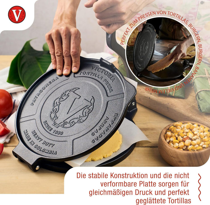 Victoria Tortilla-Presse, 25,4 cm, kommerzielle Qualität, aus Gusseisen, Burrito-Presse, unverwüstli