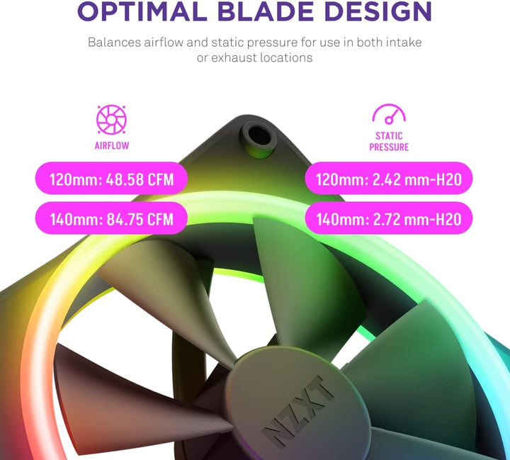 NZXT F120 RGB Duo – 120 mm doppelseitiger RGB-Lüfter – 20 individuell adressierbare LEDs – ausgewoge