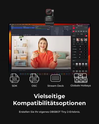 OBSBOT Tiny 2 - PTZ 4K Webcam mit KI-Tracking, Sprachsteuerung, Gestensteuerung, Autofokus, USB3.0,