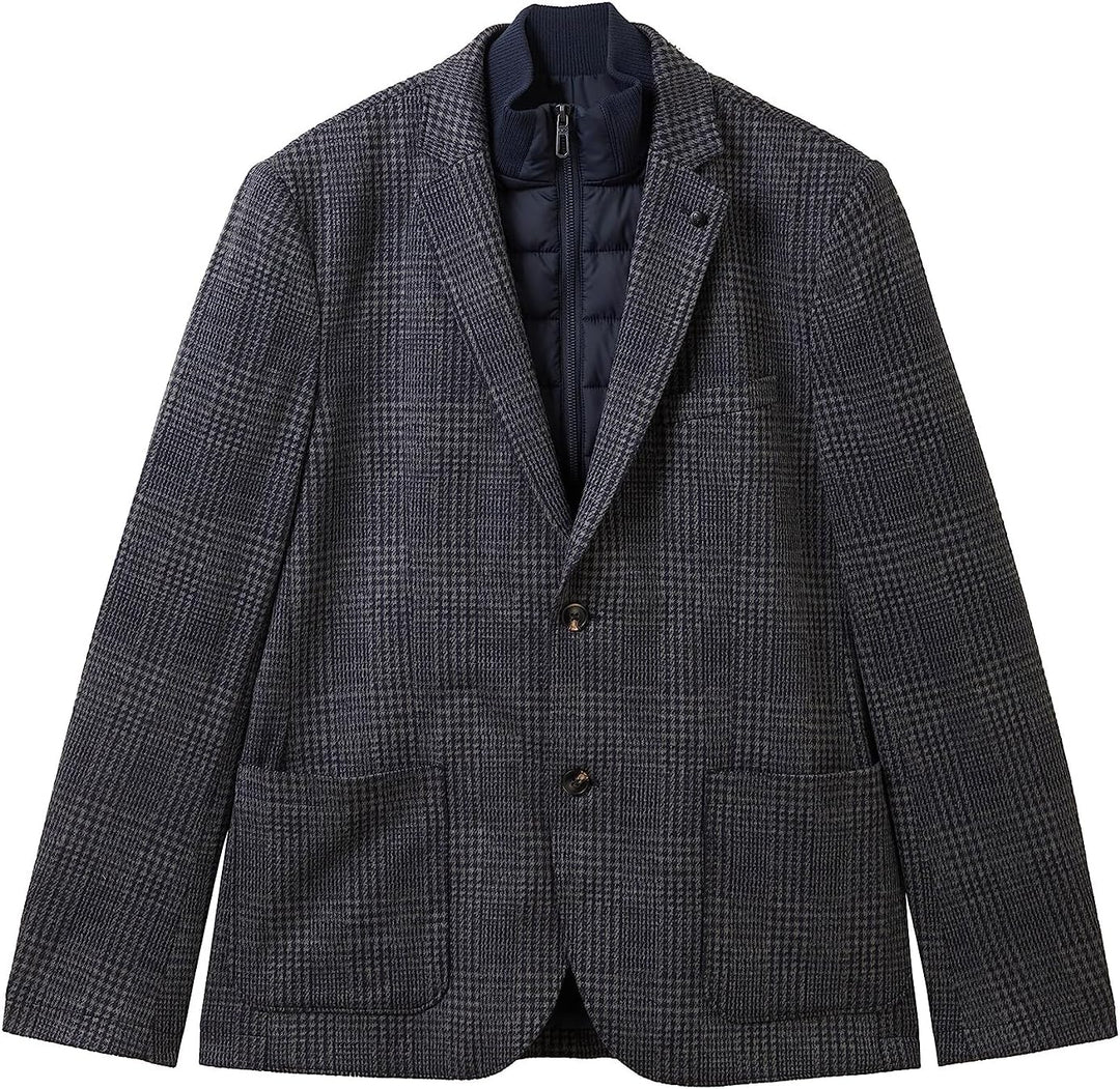 TOM TAILOR Herren 2-in-1 Sakko mit Abnehmbarer Innenjacke 54 32807 - Grey Blue Houndstooth, 54 32807