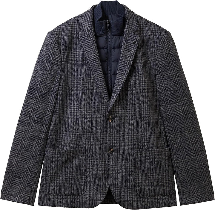 TOM TAILOR Herren 2-in-1 Sakko mit Abnehmbarer Innenjacke 54 32807 - Grey Blue Houndstooth, 54 32807