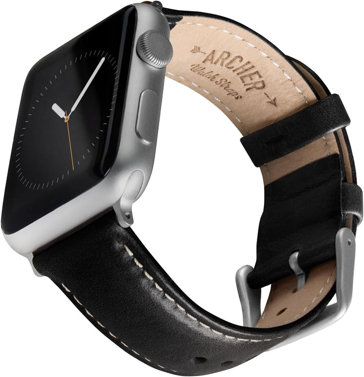 Archer Watch Straps - Uhrenarmbänder aus Hochwertigem Genarbtem Leder für Apple Watch Black/Naturwei