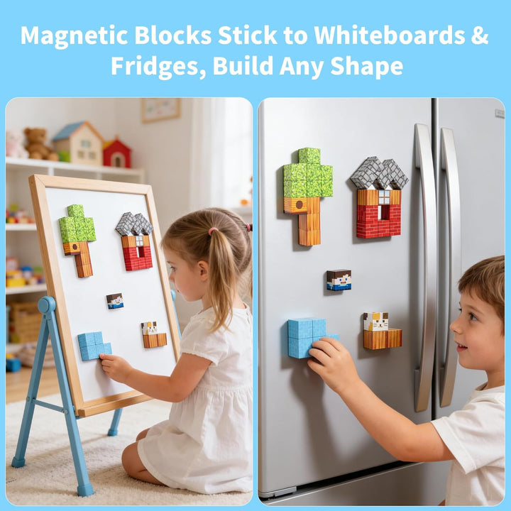 MEESHEEP Magnetbausteine 35 Teile, Waldmotiv mit Metallbox – Reisegeeignetes Flugzeug- & Autospielze