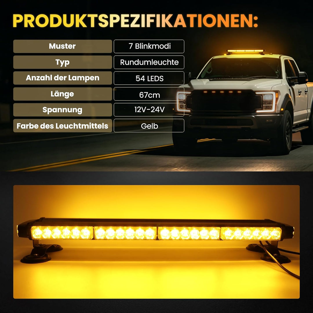 26,5" 54 LED Stroboskop-Lichtleiste, doppelseitig blinkend, hohe Intensität, Kfz-Warnung, Notfall, S