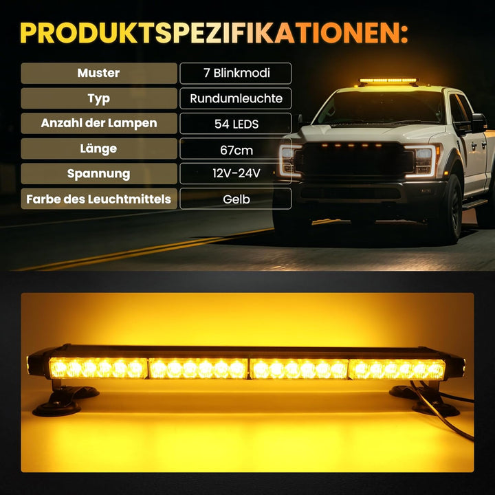 26,5" 54 LED Stroboskop-Lichtleiste, doppelseitig blinkend, hohe Intensität, Kfz-Warnung, Notfall, S