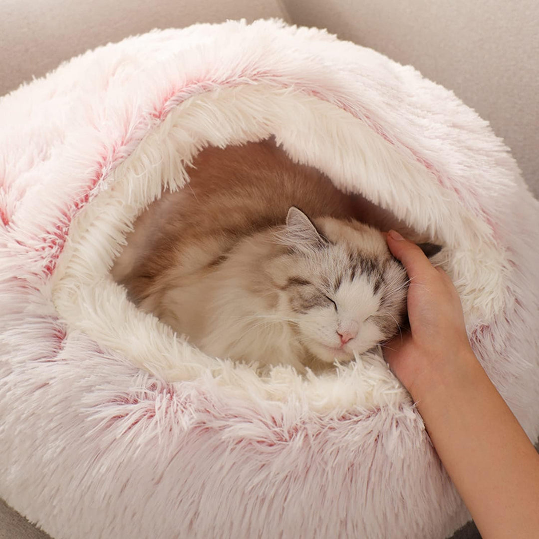 YUDANSI Katzenbett, 40cm Überdachtes Hundebett Katzenhöhlenbett Donut für Kätzchen welpen, Plüsch Ku
